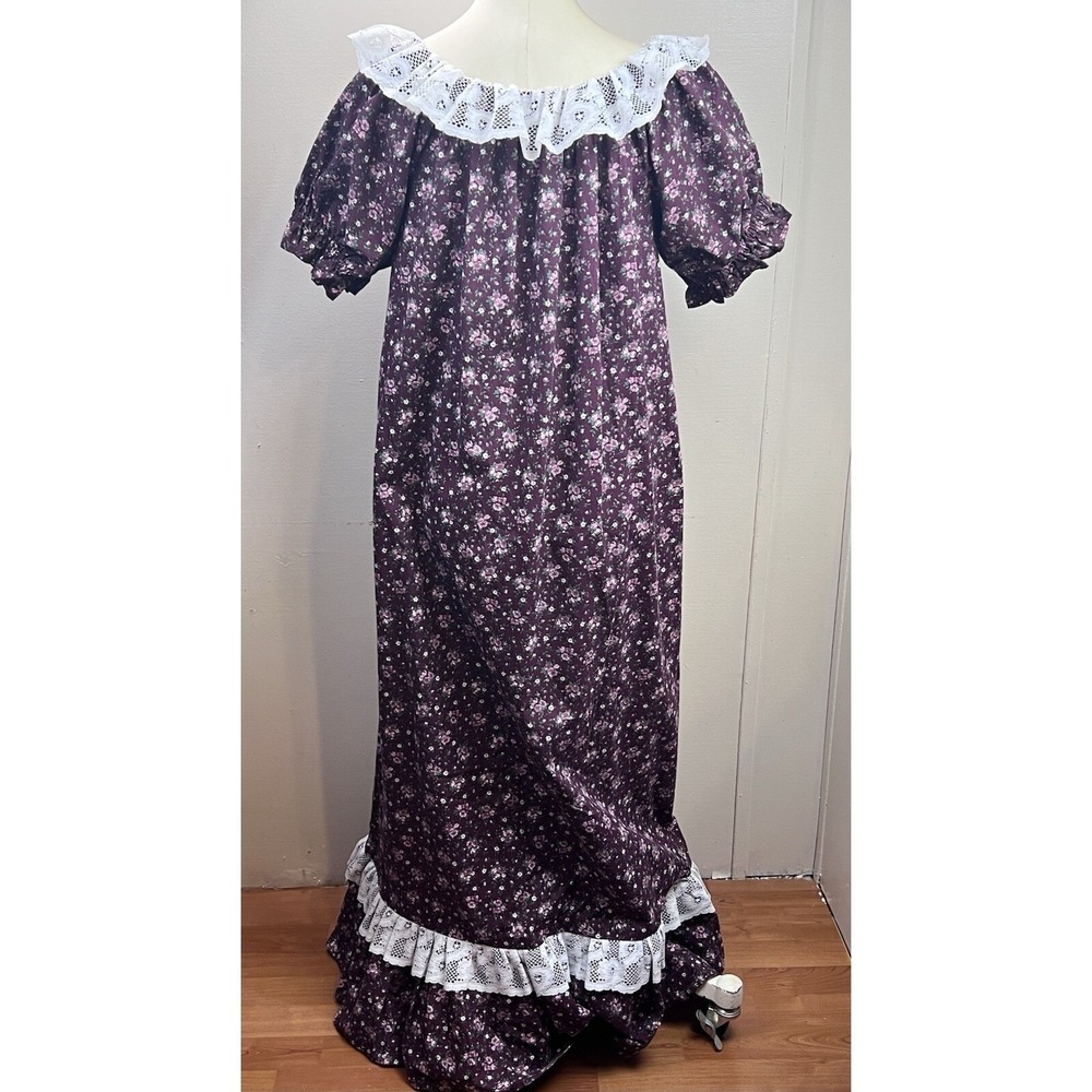 Vtg Handmade Floral Lace Trim Maxi XL‎ Dress Cottagecore Ruffle Crochet Modest - Picture 2 of 10